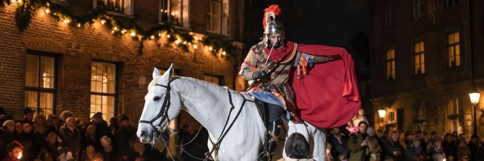 St. Martin teilt den Mantel, im Vordergrund der Bettler